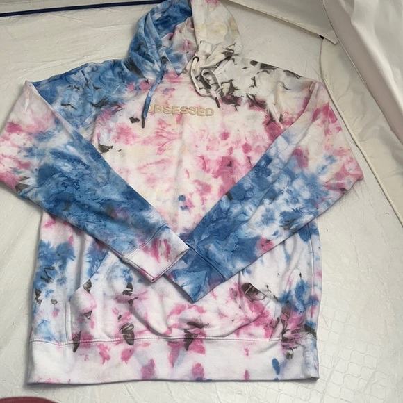 PacSun Tie Dyed Obsessed multicolor front pocket hoodie M - Picture 4 of 8